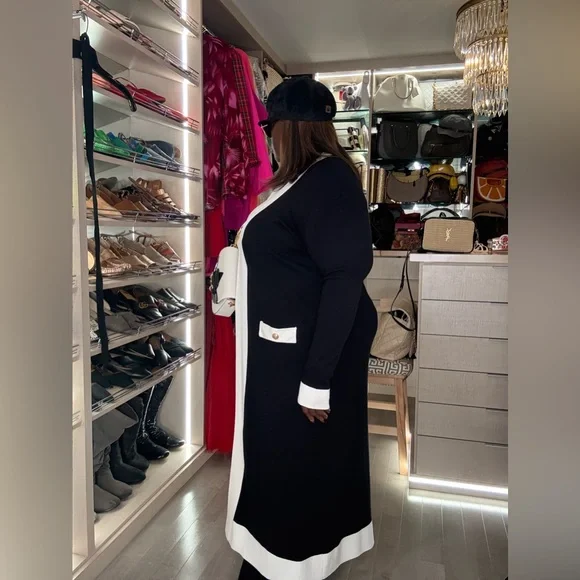 Black and White Long Cardigan - Picture 3 of 6